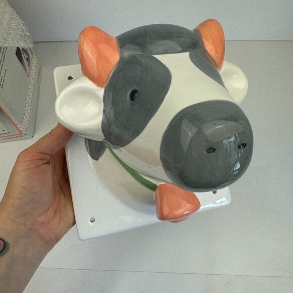 Vtg Himark Ceramic Cow Bull Farm Wall Mount Towel Holder Peaches n Cream w Box - Picture 8 of 15